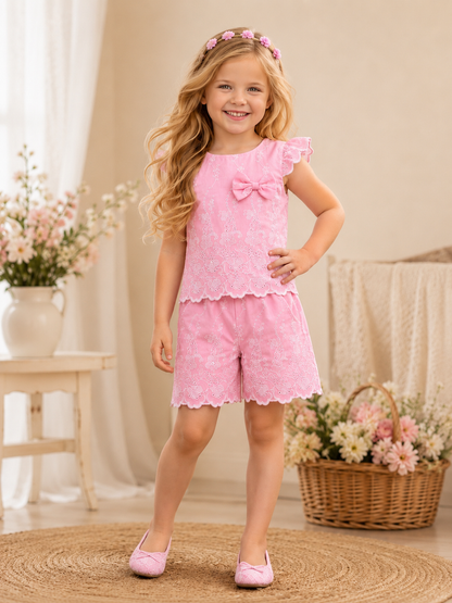 Girls Embroidered Pink Set