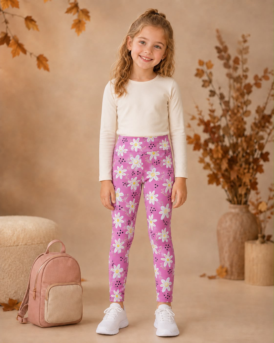 Girls Daisy Pink Leggings