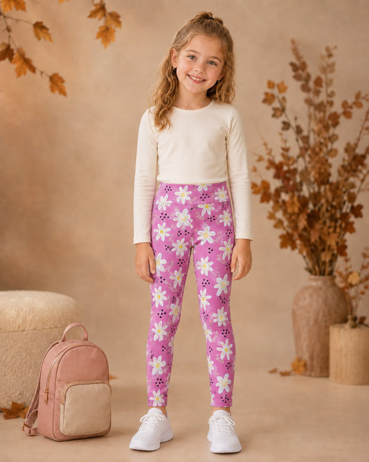 Girls Daisy Pink Leggings