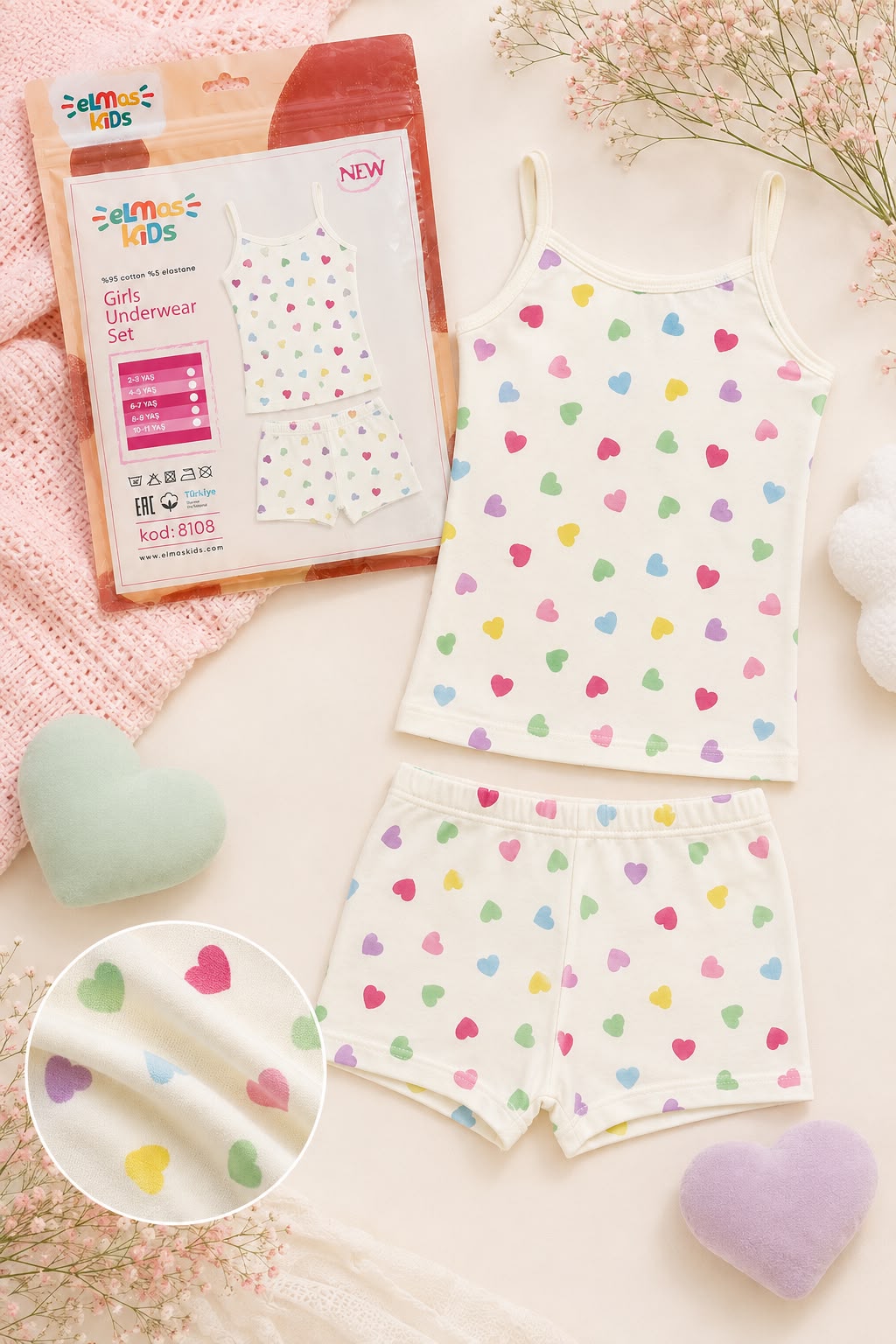 Girls 95% Cotton Underwear Set - Heart Print