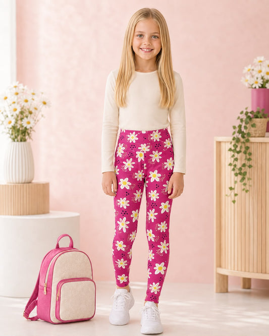 Girls Daisy Fushia Leggings