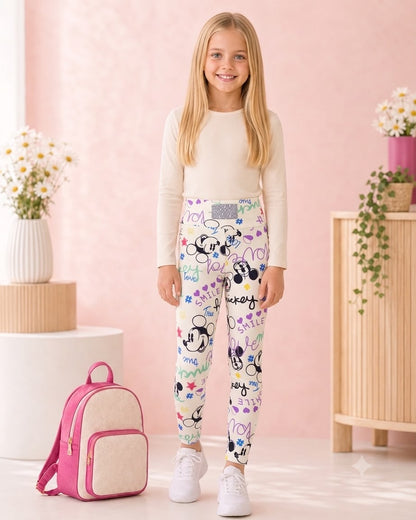 Girls Mickey Print Rib Leggings