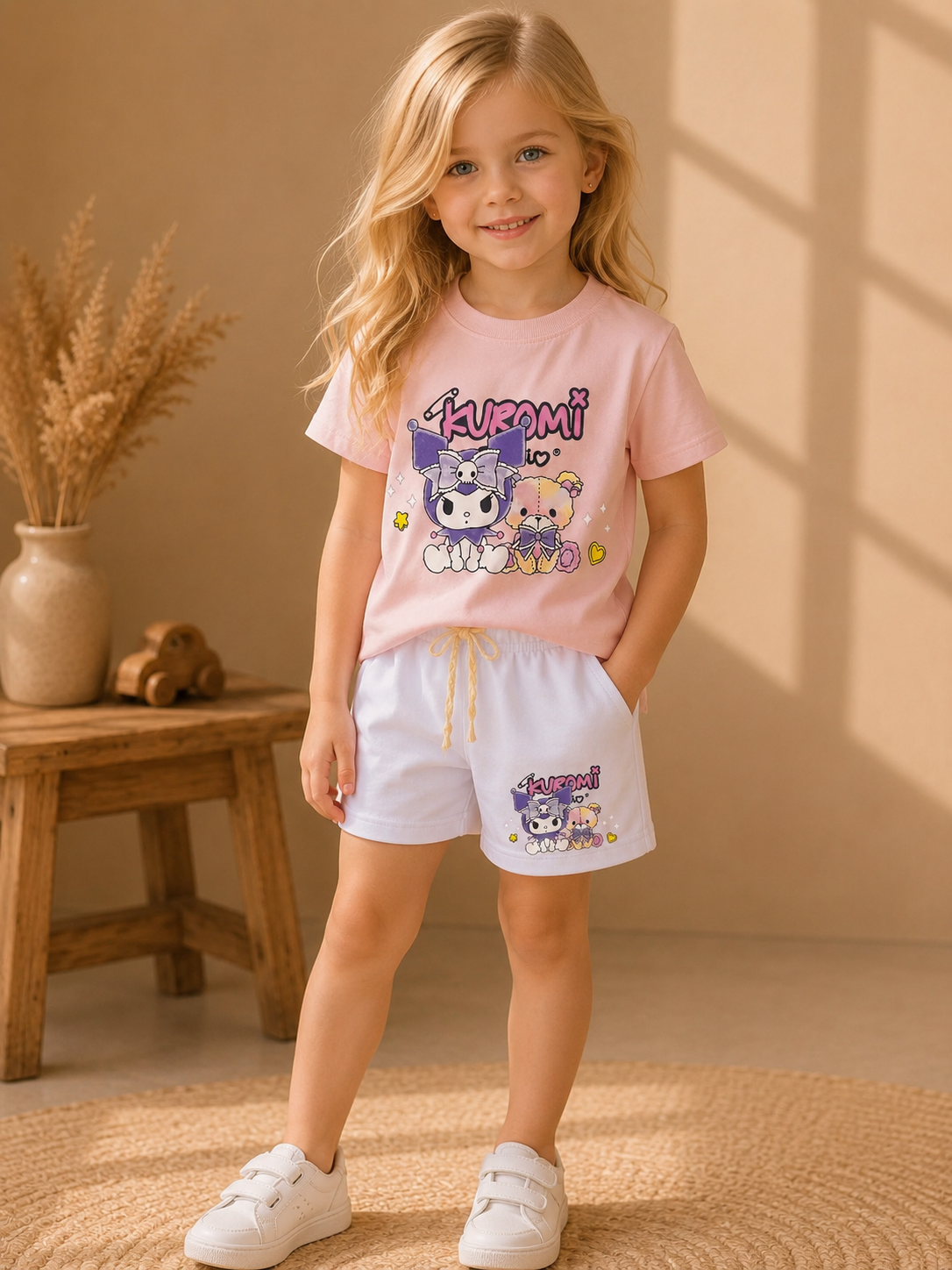 Girls Graphic Cotton T-Shirt & Shorts Set – Kids