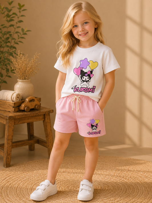 Girls BalloonPrint Cotton T-Shirt & Shorts Set – Kids