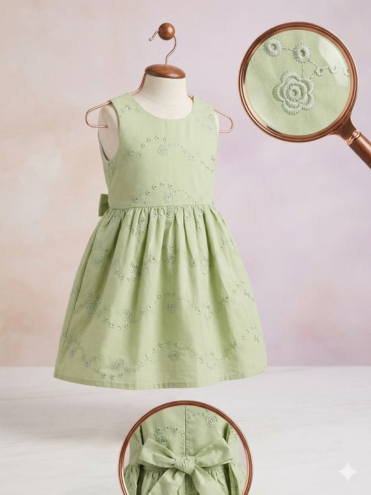 Green Embroidered Bow Dress