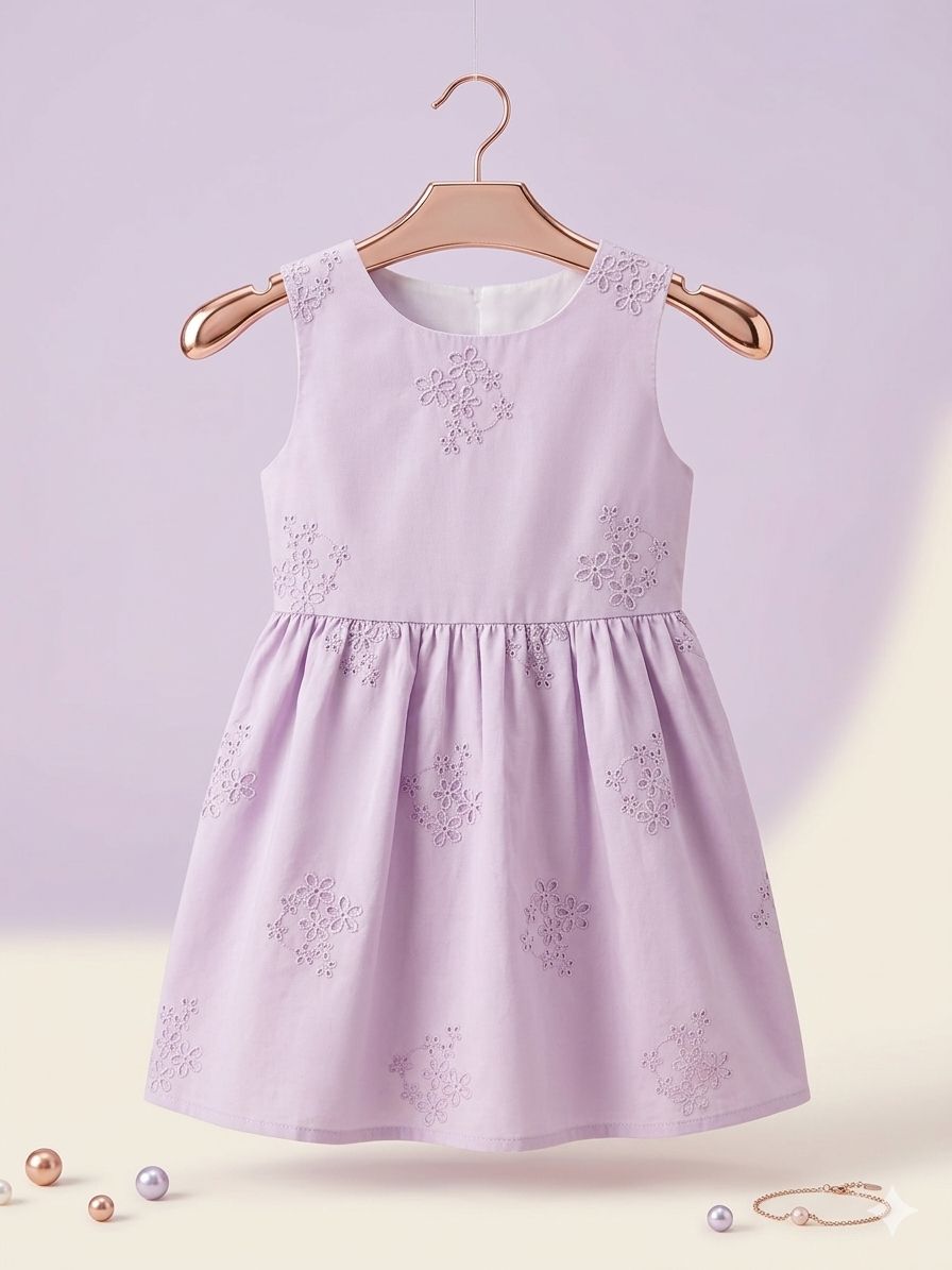 Lilac Lavender Embroidered Bow Dress