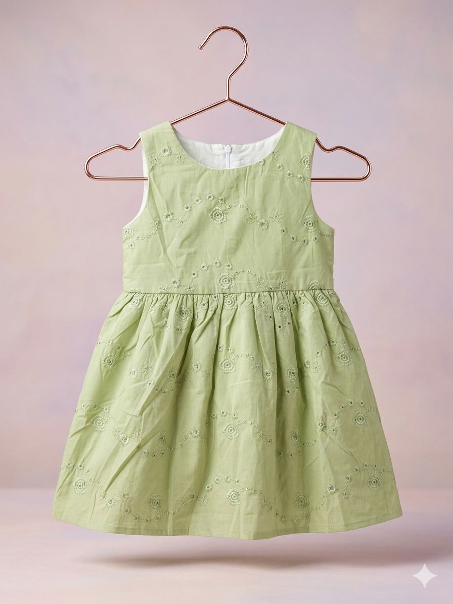 Green Embroidered Bow Dress