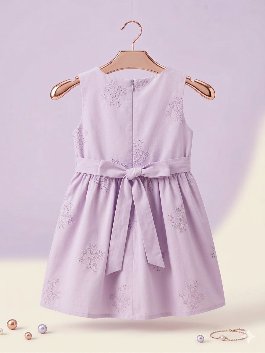 Lilac Lavender Embroidered Bow Dress