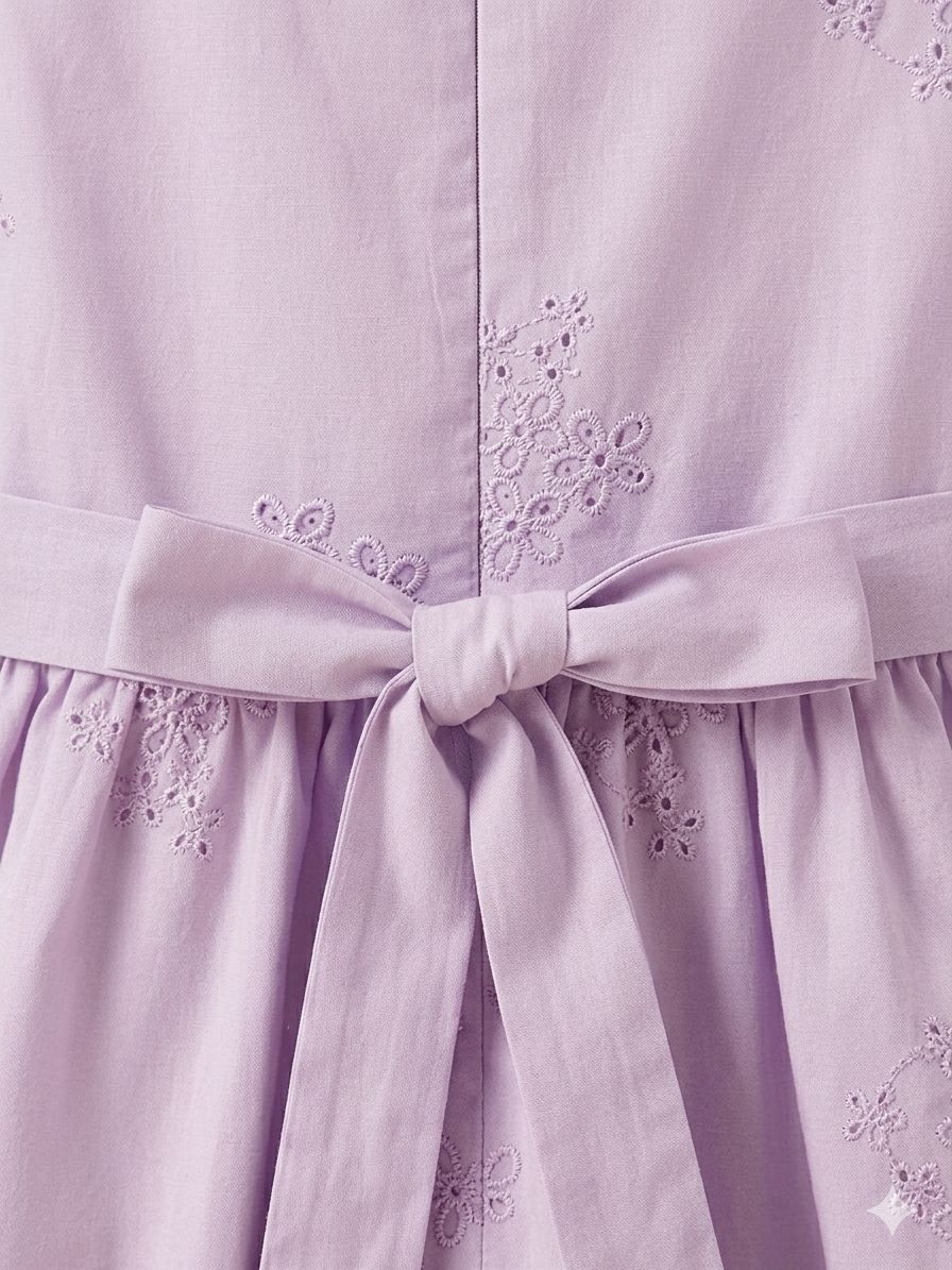 Lilac Lavender Embroidered Bow Dress
