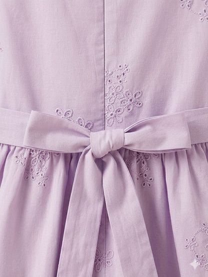 Lilac Lavender Embroidered Bow Dress