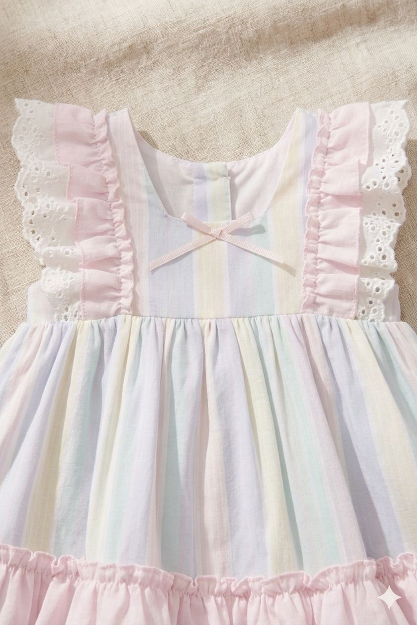 Girls Pastel Rainbow Tiered Ruffle Dress