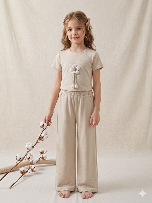 The Elegance Set – Girls Beige Crystal T-Shirt