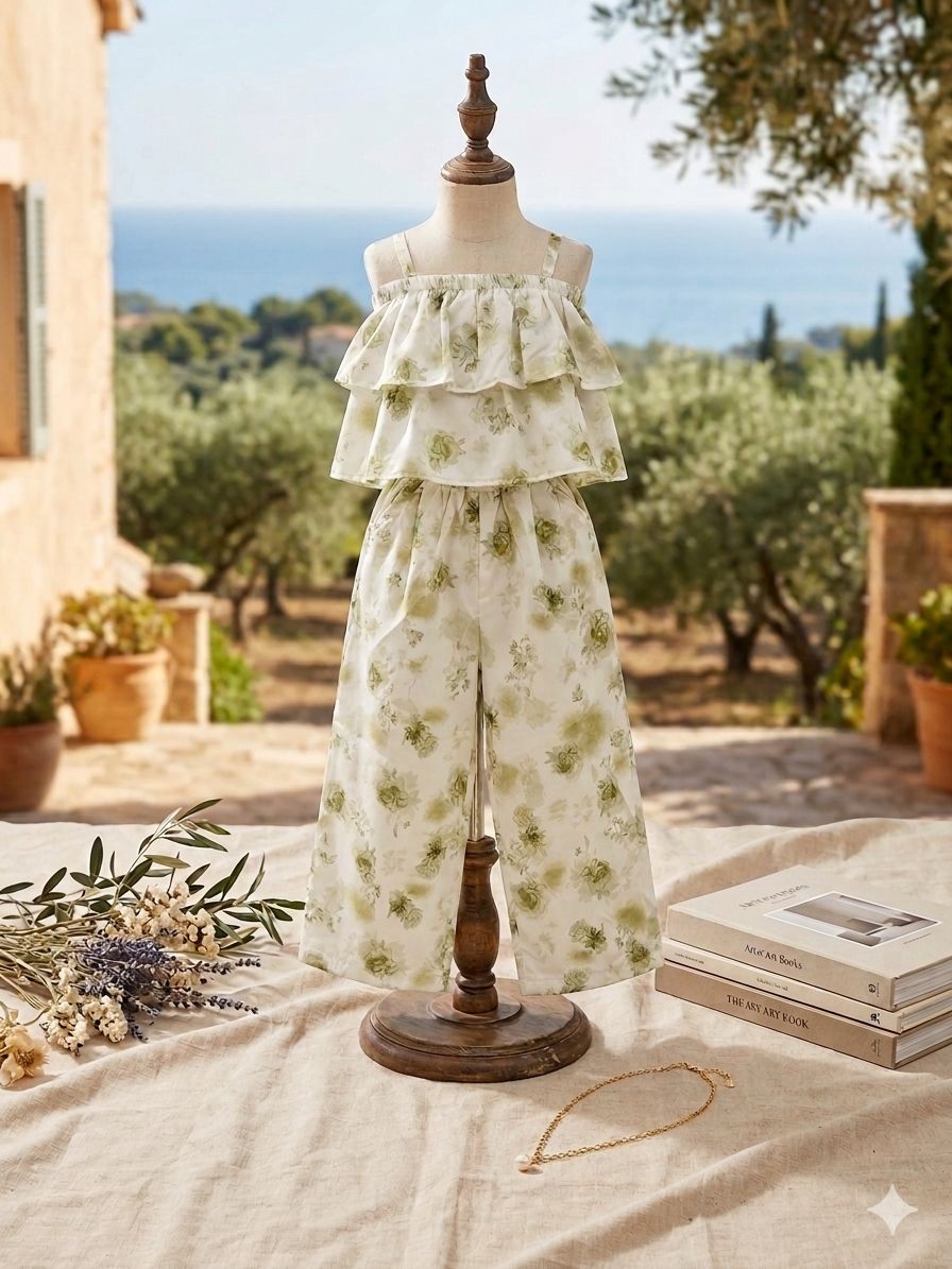 Girls Sage Green Floral Set