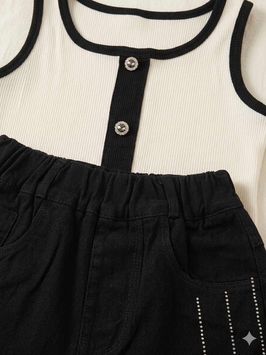 Girls Black & Crystal Set