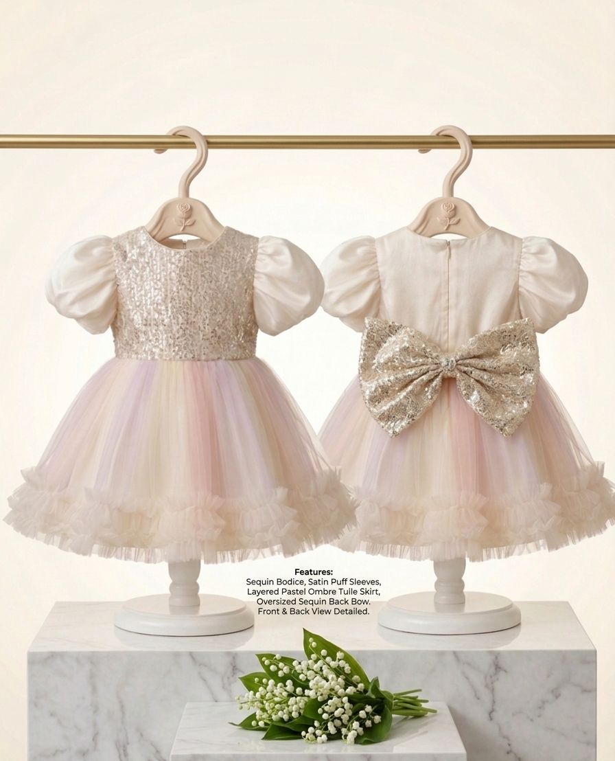 Girls Sequin Bow Tulle Dress