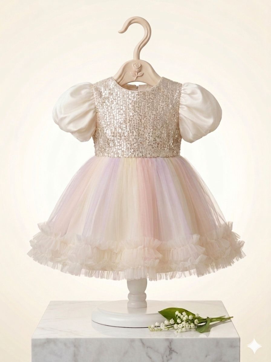 Girls Sequin Bow Tulle Dress