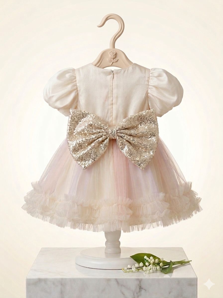 Girls Sequin Bow Tulle Dress