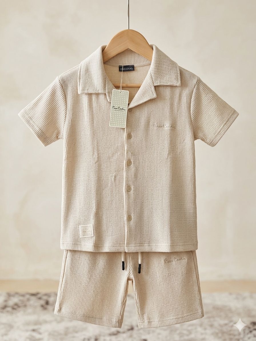 Boys Textured Shirt & Shorts Set