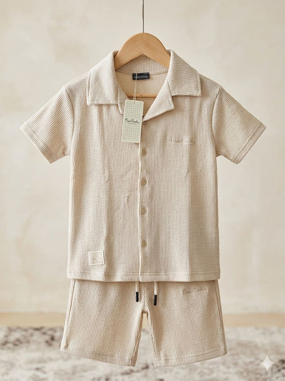 Boys Textured Shirt & Shorts Set