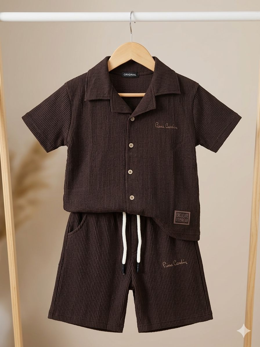 Boys Textured Shirt & Shorts Set