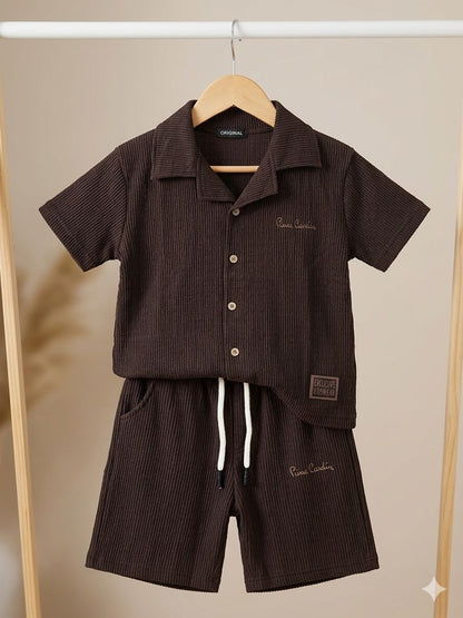 Boys Textured Shirt & Shorts Set