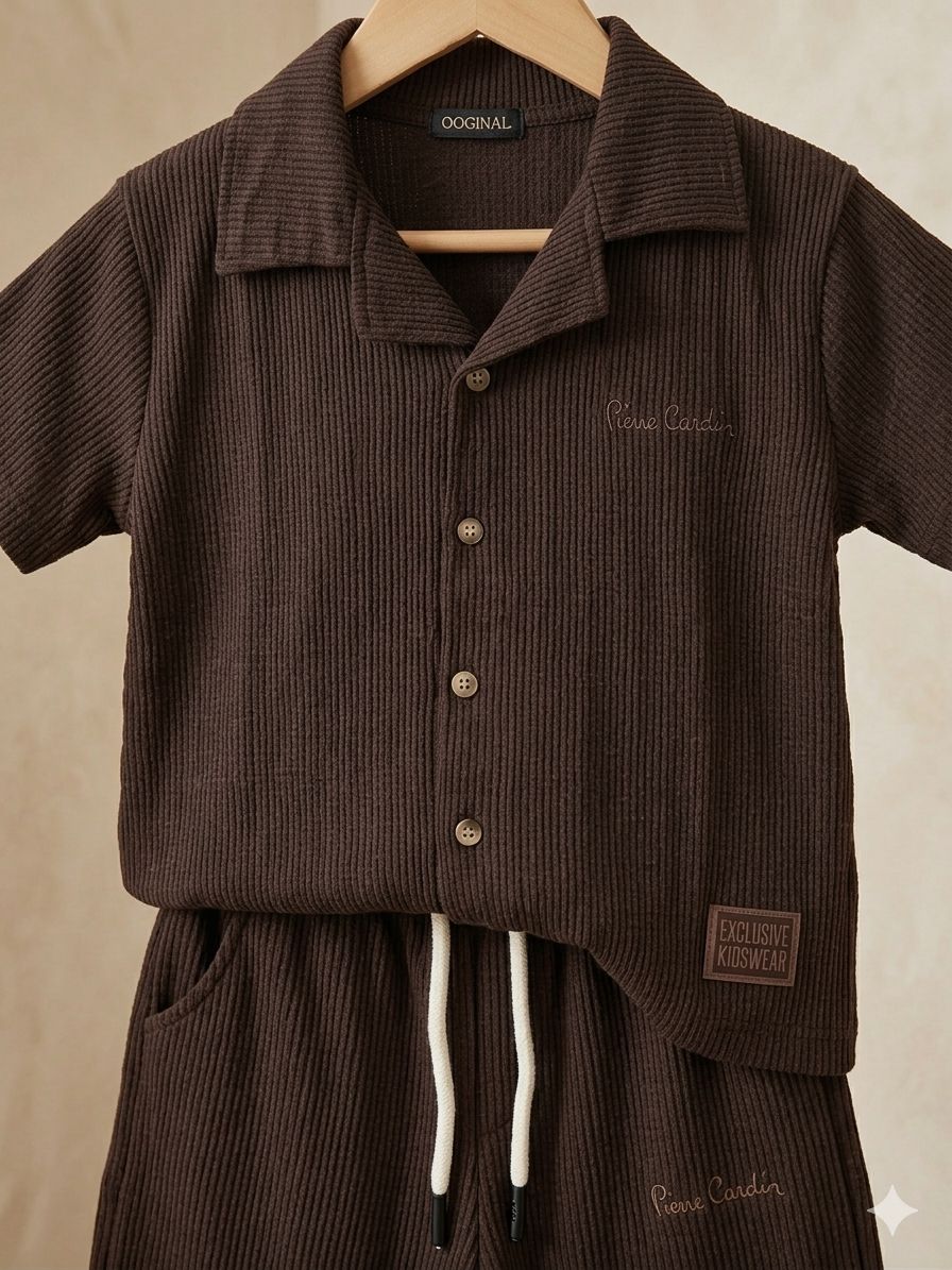 Boys Textured Shirt & Shorts Set