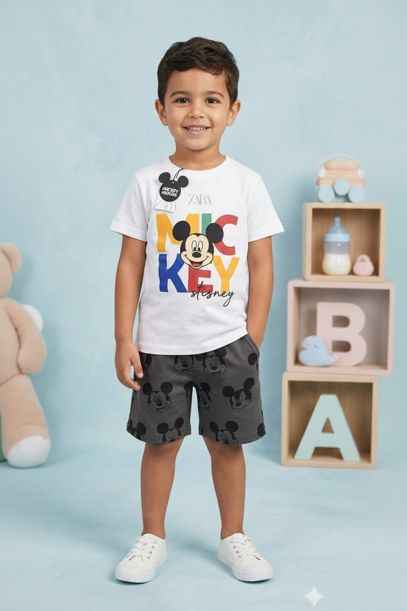 Mickey Mouse Set with Dark Grey & Black Shorts